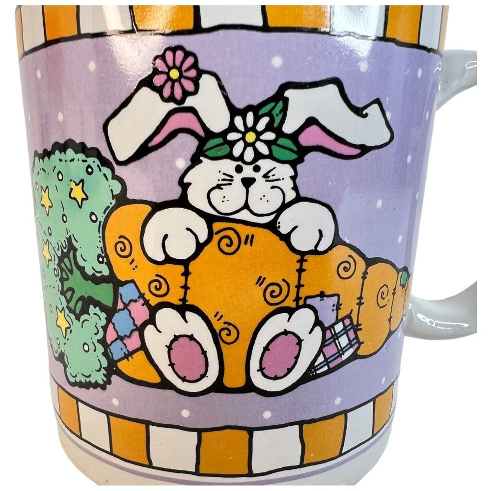 Vintage Novelty Easter Mug Bunny Rabbit In Carrot Mobile Ceramic Polka Dots